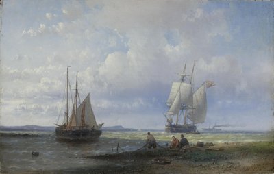 Fishermen Mending Their Nets on the Beach by Abraham Hulk